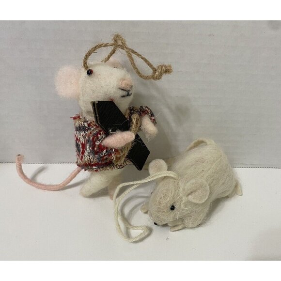 Crate and Barrel Boiled Wool Mouse Christmas Ornaments Lot of 2 - Picture 1 of 5